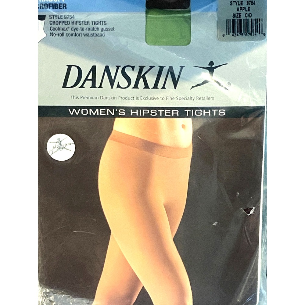 Vintage APPLE GREEN Ultra Soft Microfiber DANSKIN Cropped Hipster TIGHTS sz C/D